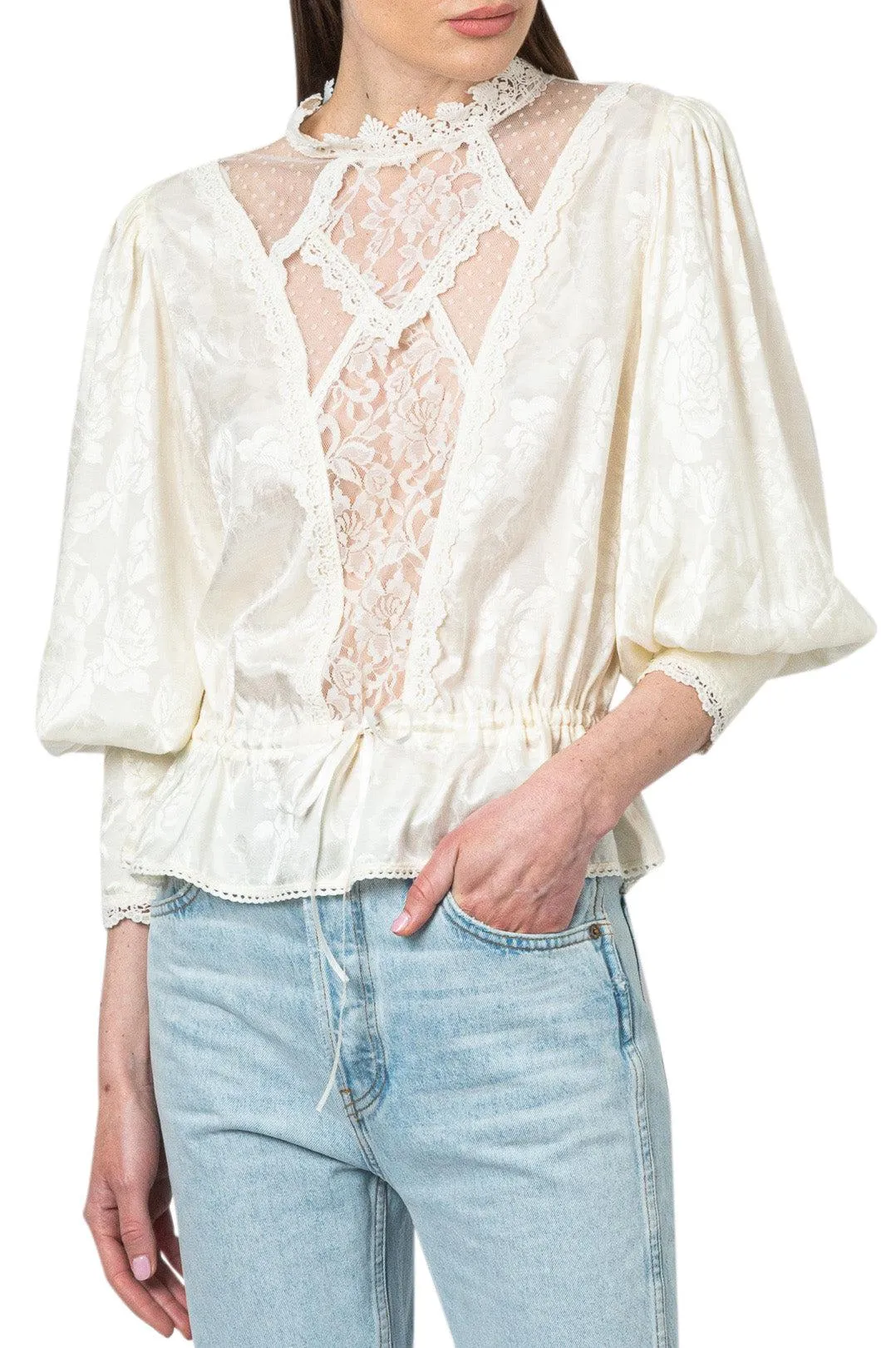 Ruffled floral tulle blouse