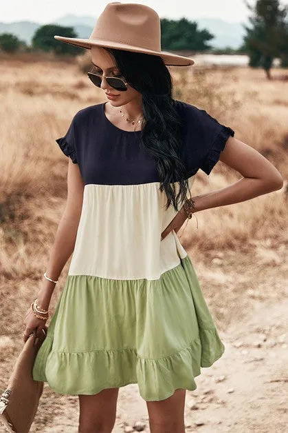 Short Sleeve Color Block Dress