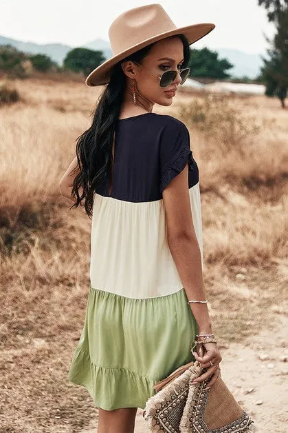 Short Sleeve Color Block Dress