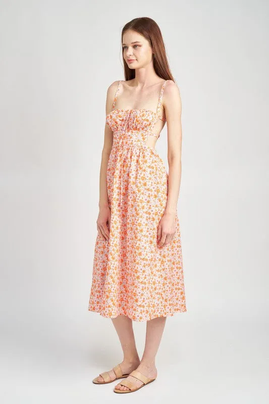 SPAGHETTI STRAP FLORAL MIDI DRESS