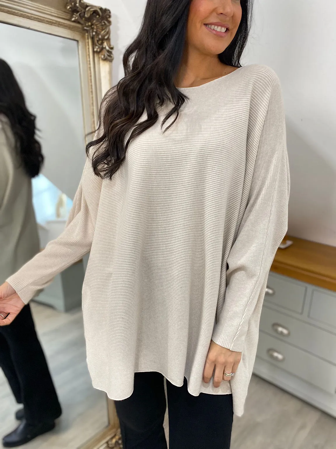 Stone Lightweight Ribbed Knit Katie