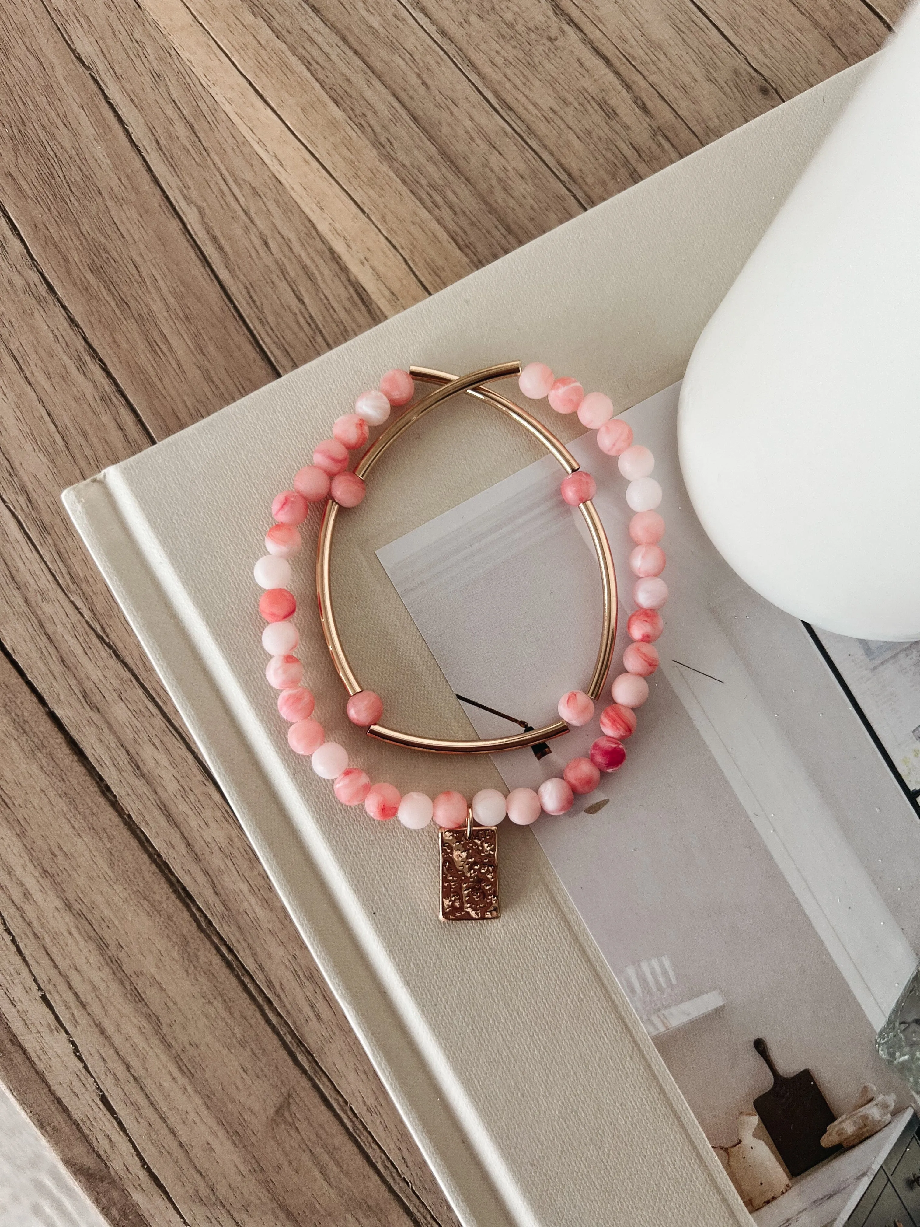 Stylish Situation Beaded Bracelet- Peach