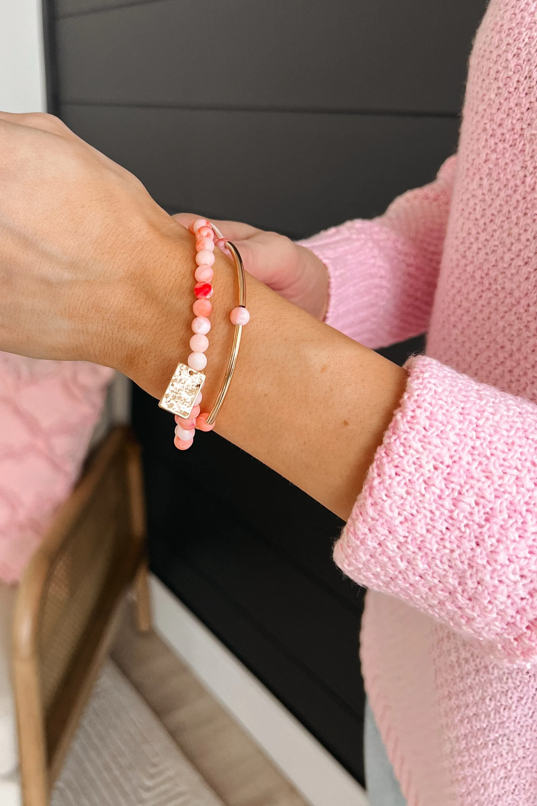 Stylish Situation Beaded Bracelet- Peach