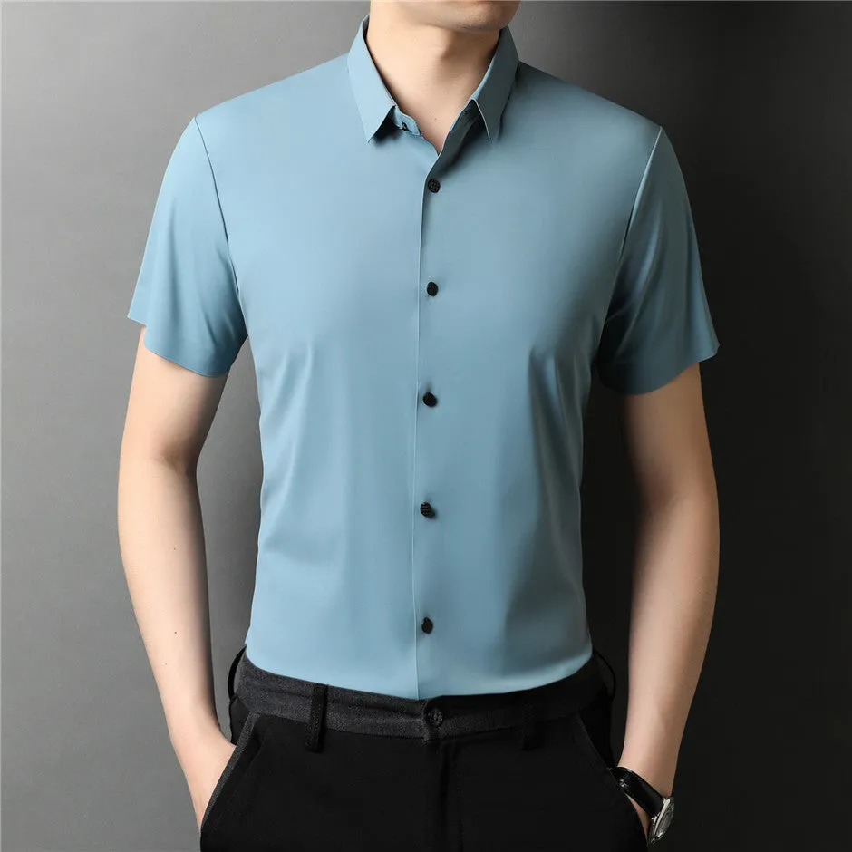 Summer Slim Soft Broadcloth Business Casual Short Sleeve Shirt for Men