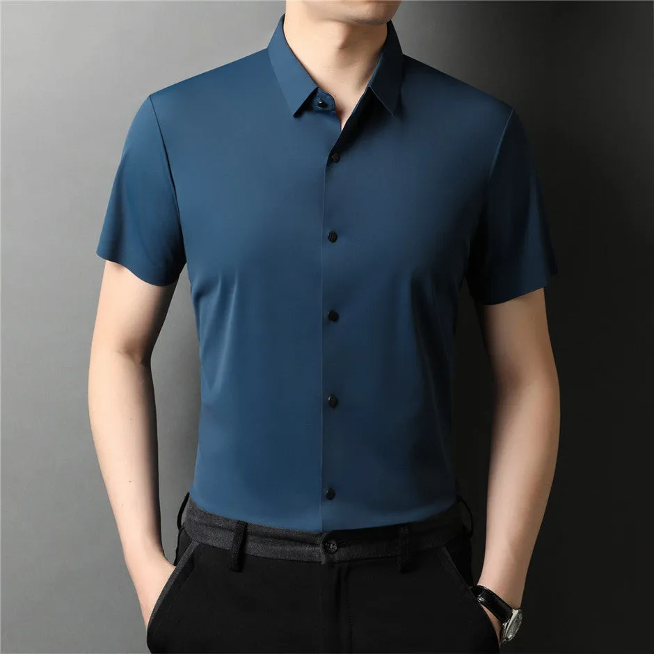 Summer Slim Soft Broadcloth Business Casual Short Sleeve Shirt for Men