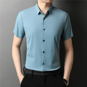 Summer Slim Soft Broadcloth Business Casual Short Sleeve Shirt for Men