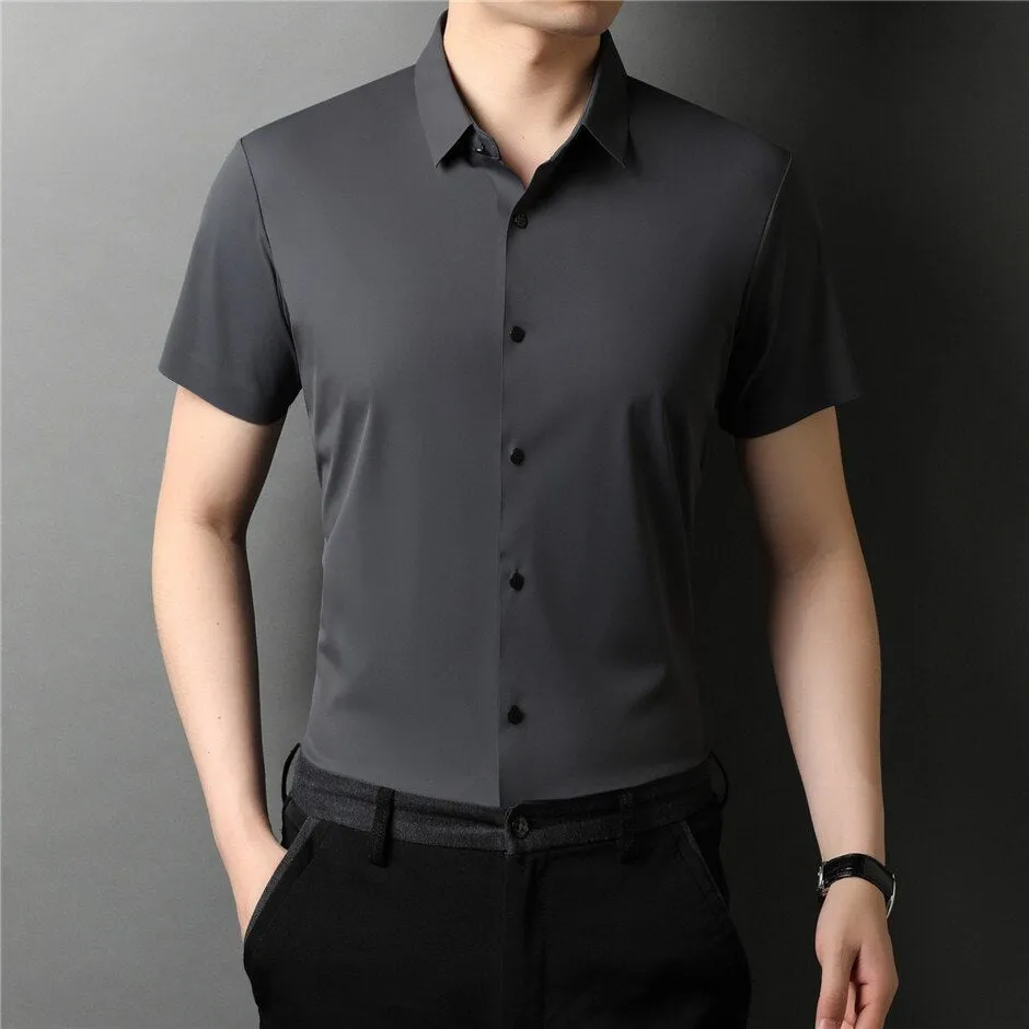 Summer Slim Soft Broadcloth Business Casual Short Sleeve Shirt for Men