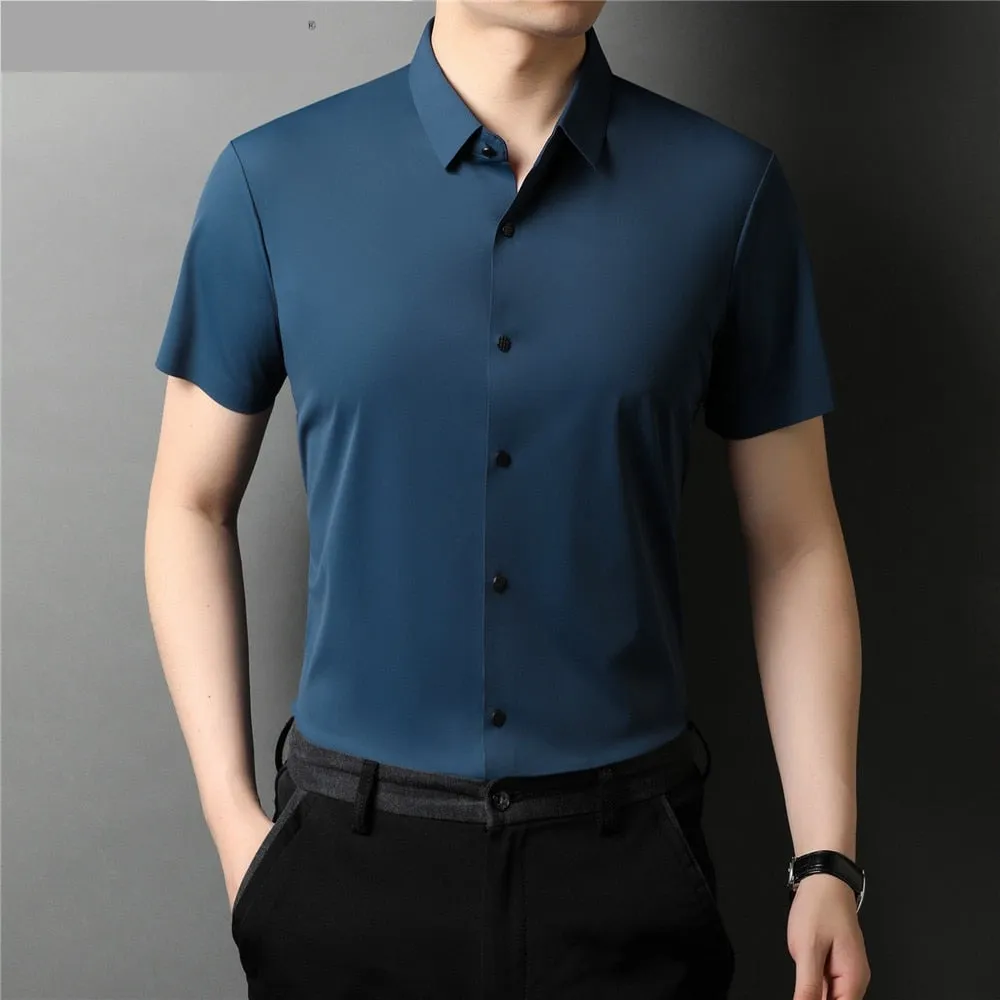 Summer Slim Soft Broadcloth Business Casual Short Sleeve Shirt for Men