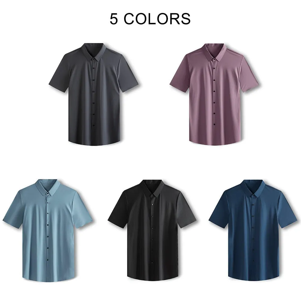 Summer Slim Soft Broadcloth Business Casual Short Sleeve Shirt for Men