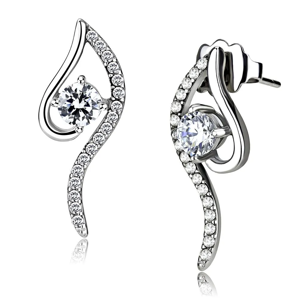 Swirl Stainless Steel CZ Stud Earrings