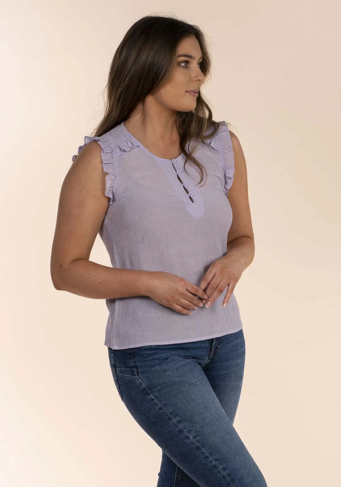 Textured Button Front Top - Lilac