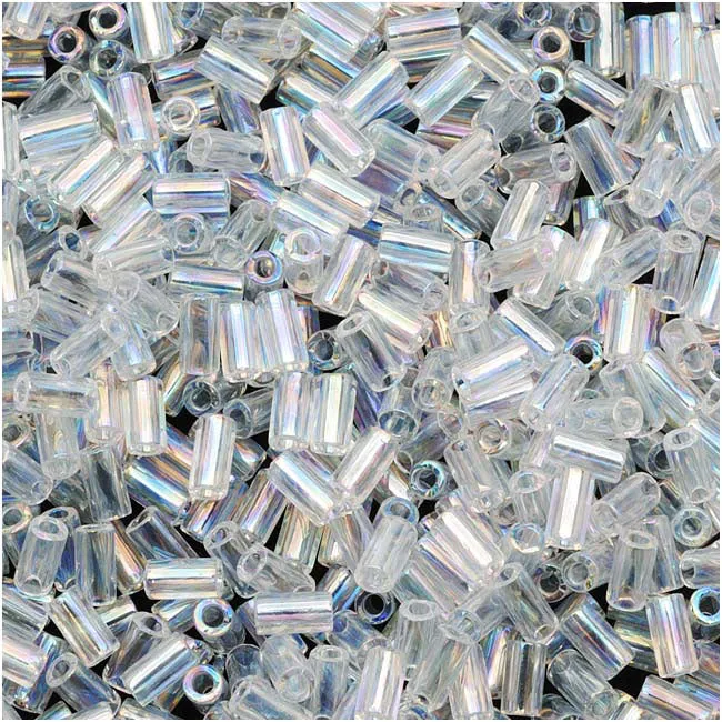 Toho Bugle Tube Beads Size #1 / 2x3mm Transparent Rainbow Crystal 8 Grams