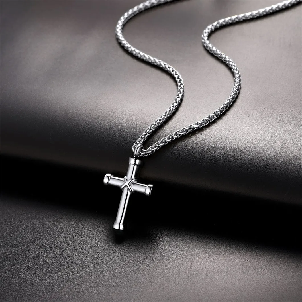 U7 Jewelry Cremation Pendant Engraved Cross Urn Necklace For Ashes