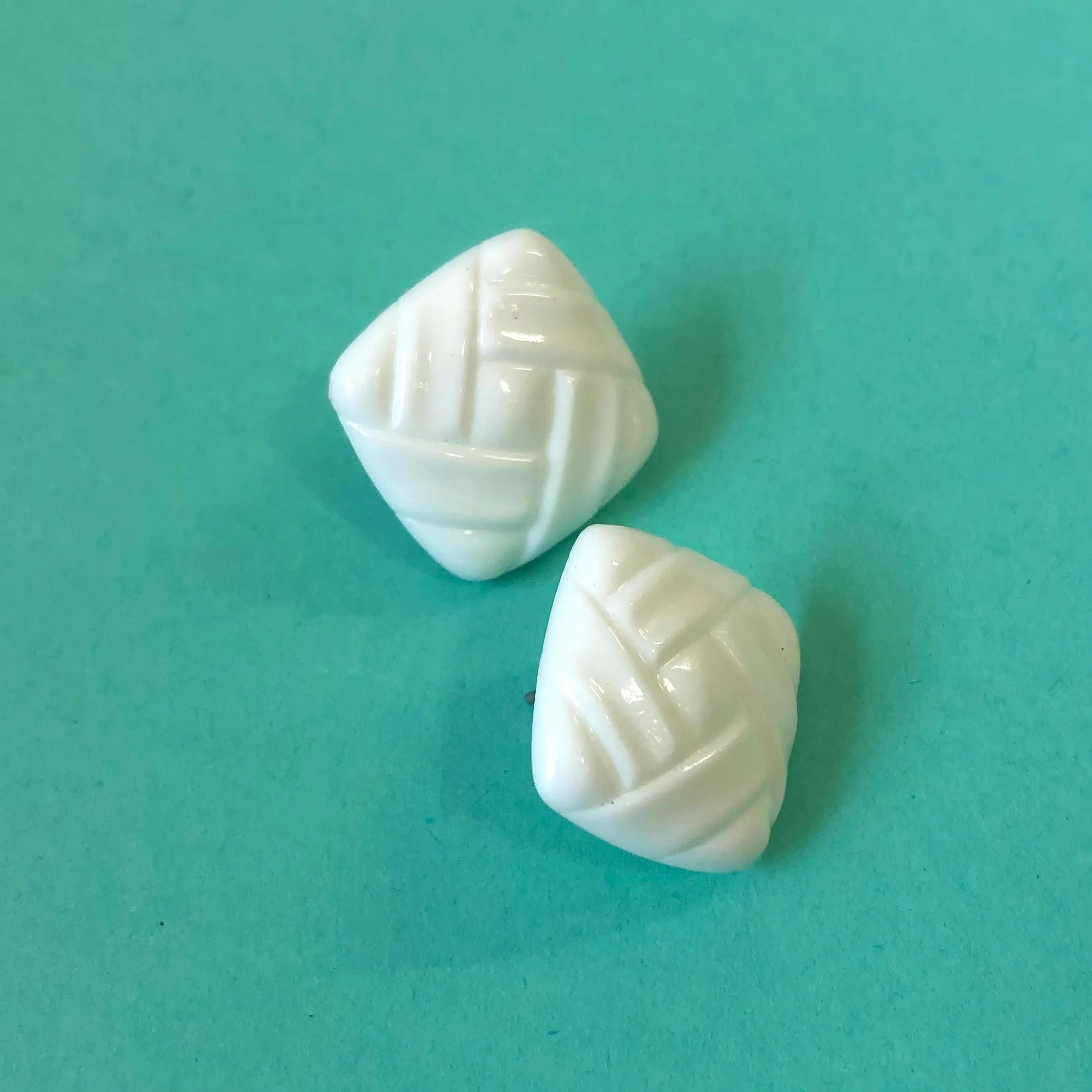 White Picnic Square Stud Earrings