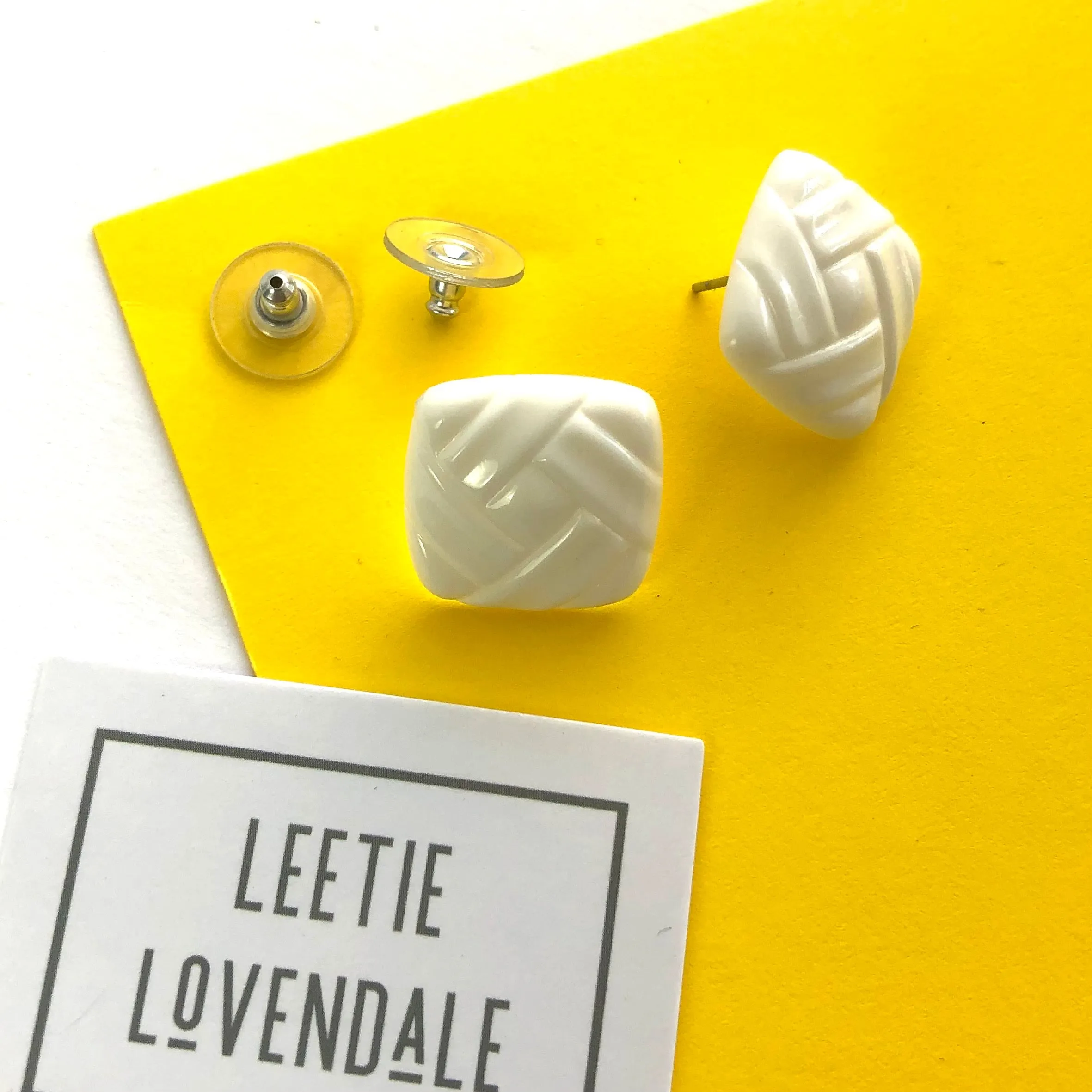 White Picnic Square Stud Earrings