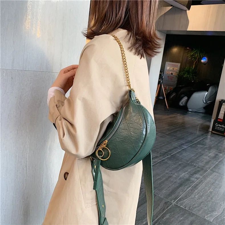 Women's Fashion Wide Strap Chain Handle Crossbody Handbags