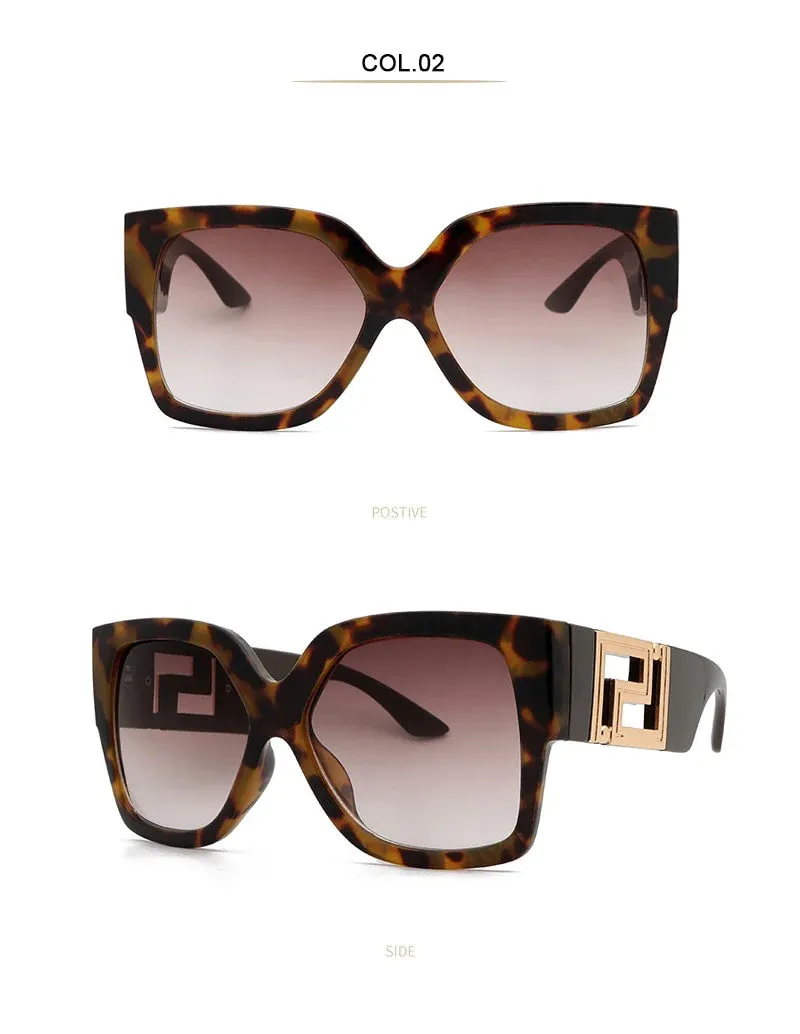 Women's Stylish Square Leopard Color Frame Oversized Sunglasses