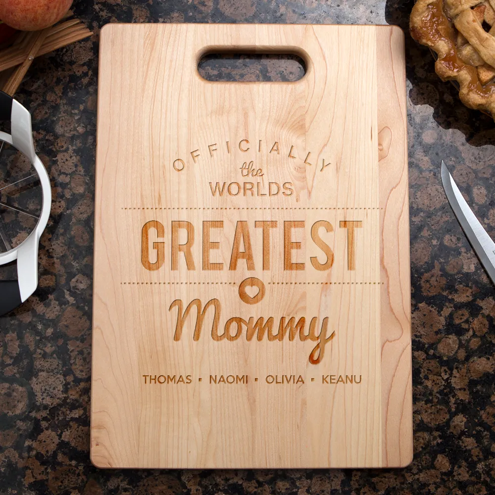 Worlds Greatest Mommy Personalized Maple Cutting Board