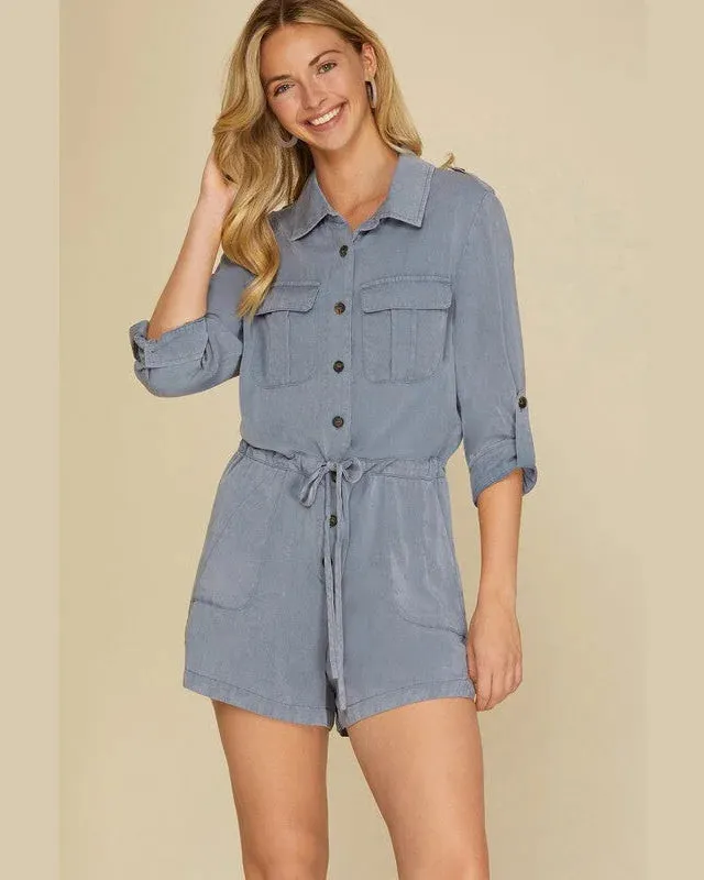 Woven Washed Buttoned Romper